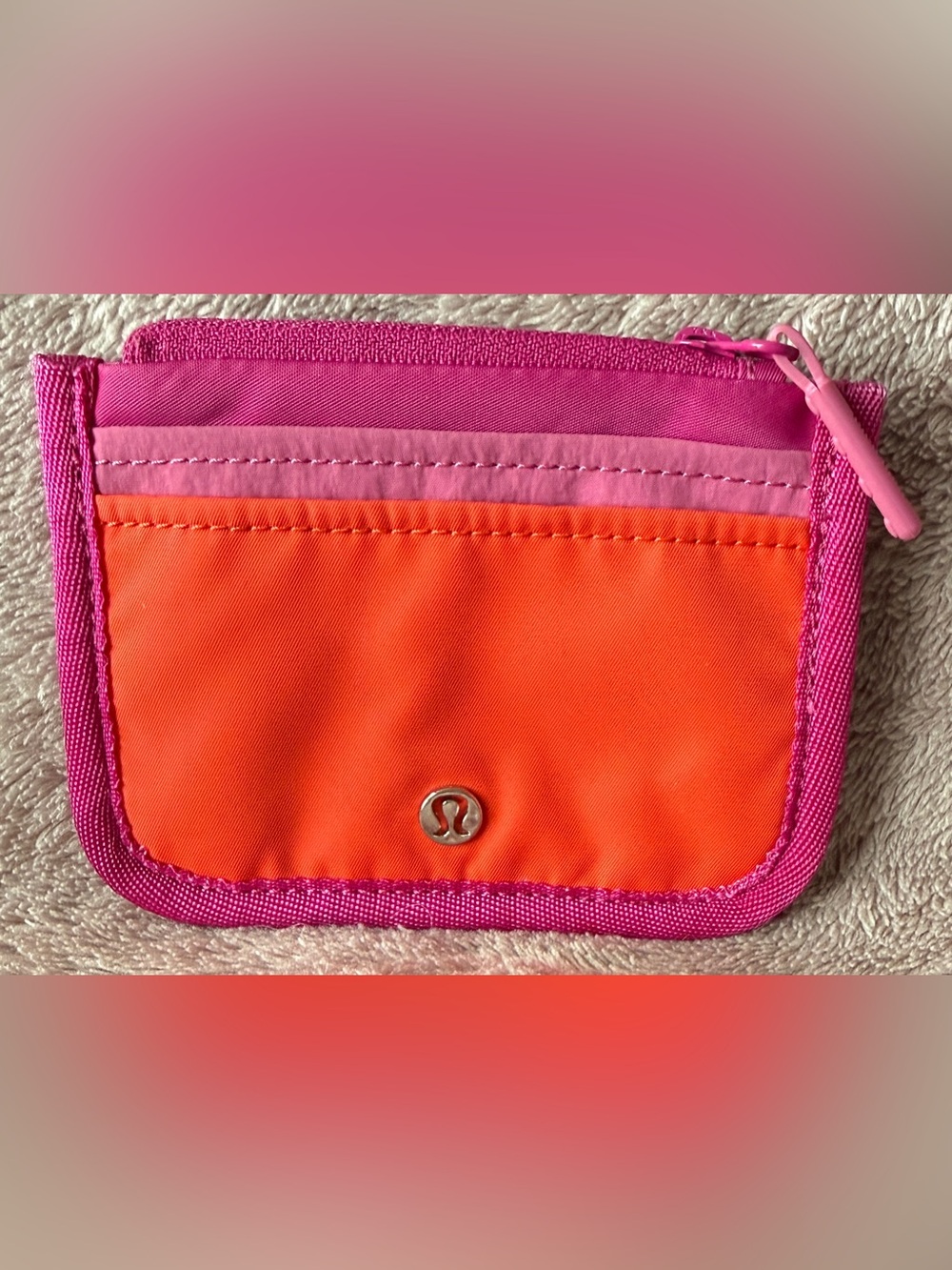 lululemon Pink & Orange Zip Pouch card holder NWOT